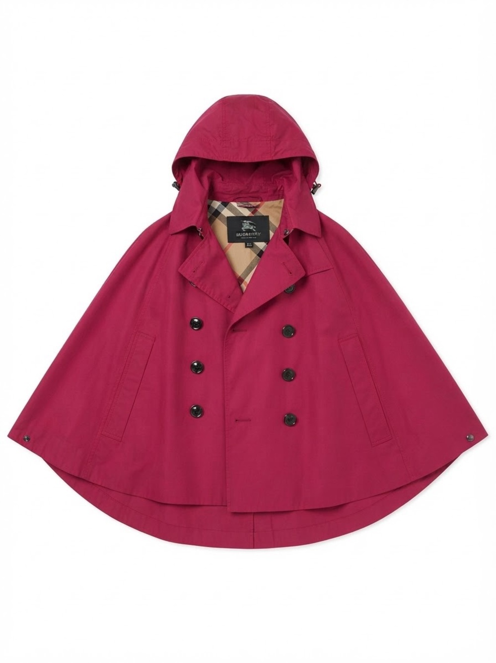 Burberry Rose Magenta Hooded Double-Breasted Rain Cape - Picture 3 of 17